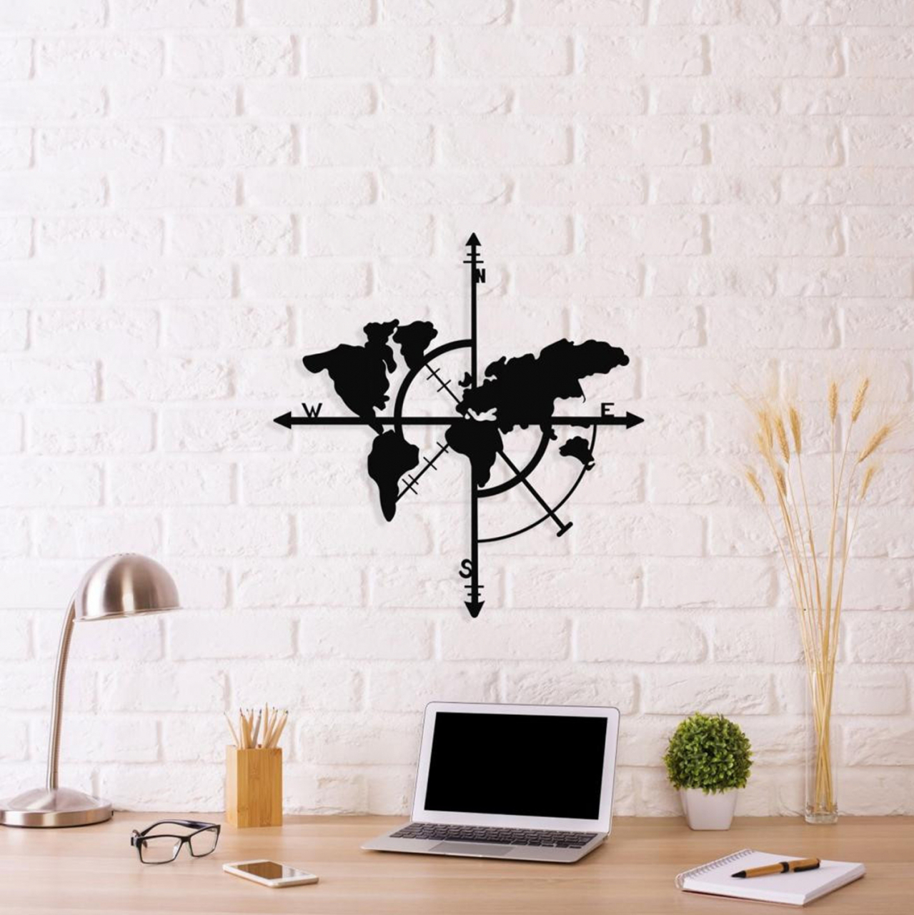 WALL DECORATION 100% METALLIC BLACK WOLD MAP 48X50 HM7214 [3]
