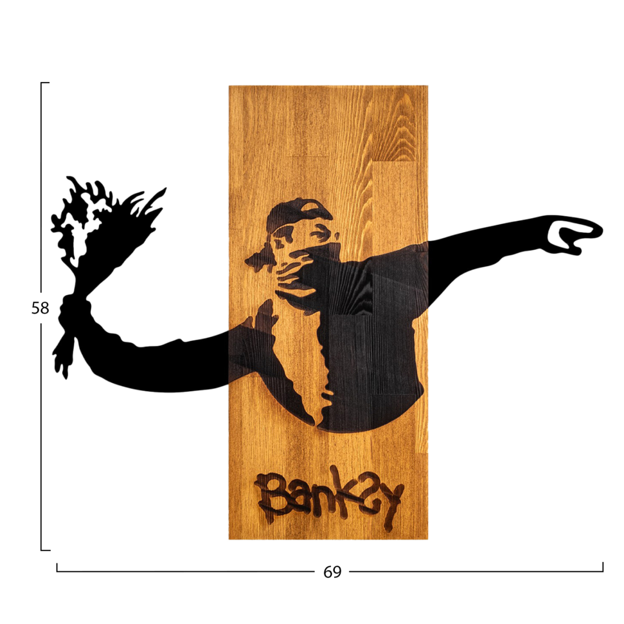 WALL DECORATION BANKSY HM4757-METAL IN BLACK-WOOD 69x3(thickness)x58Hcm. [3]