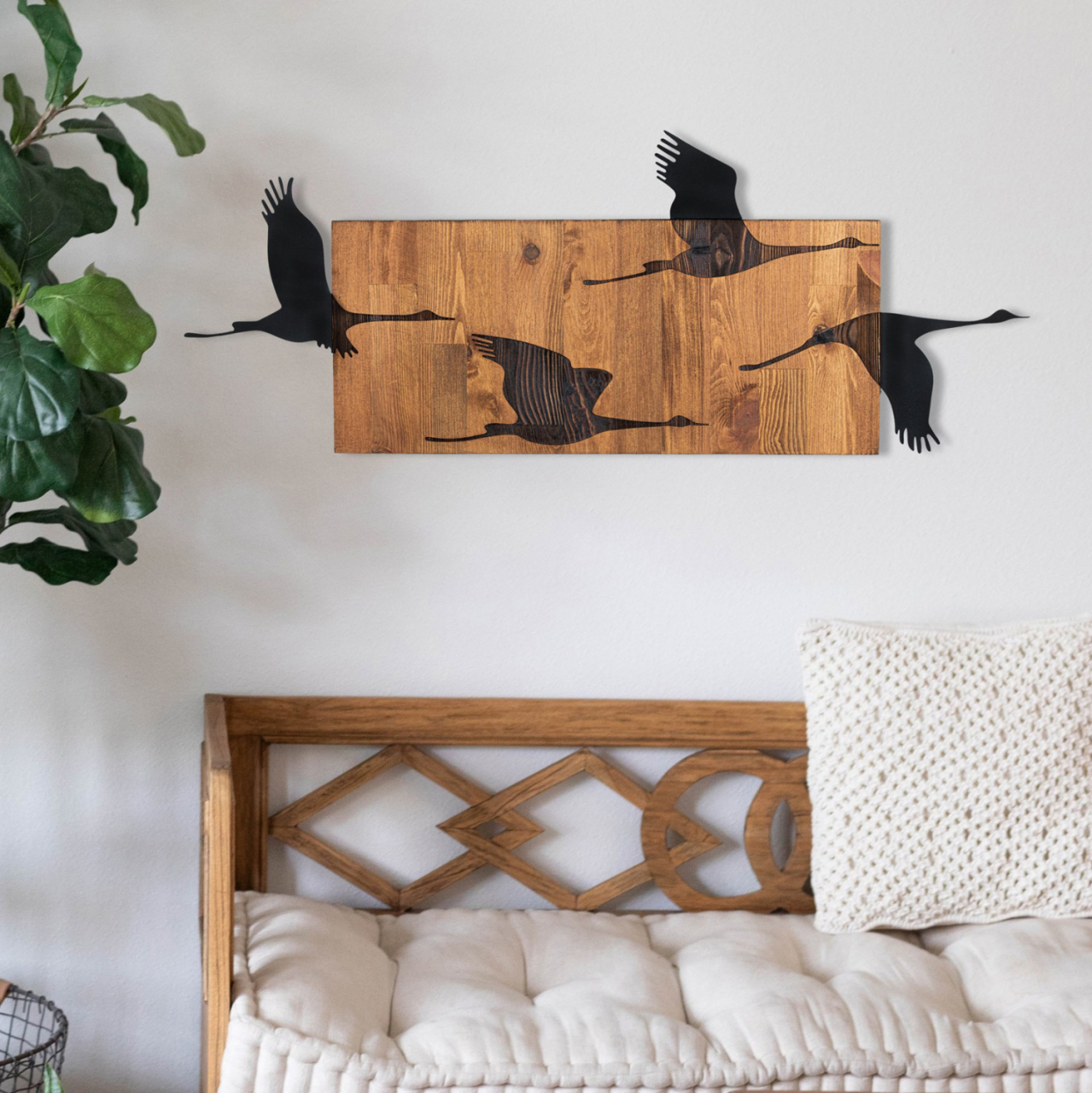 WALL DECORATION BIRDS HM4812-METAL IN BLACK-WOOD 90.5x3(thickness)x34.5Hcm. [2]
