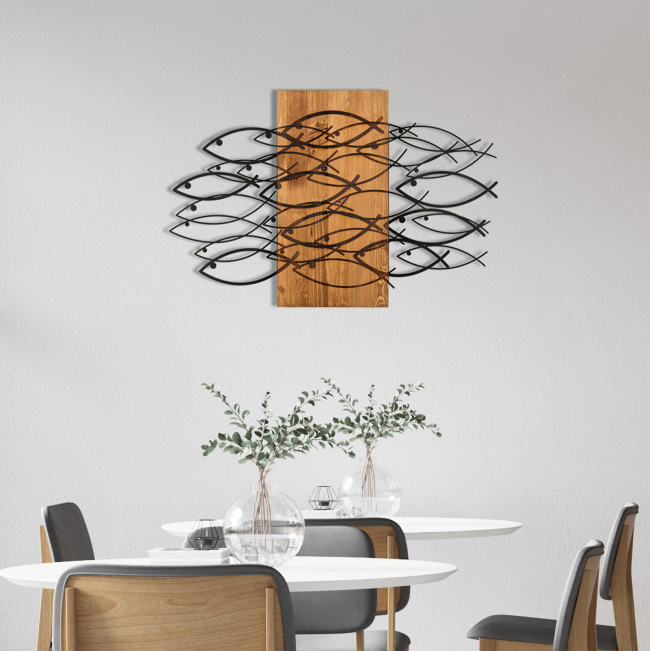 WALL DECORATION FISH HM4811-METAL IN BLACK-WOOD 87x3(thickness)x58Hcm. [2]