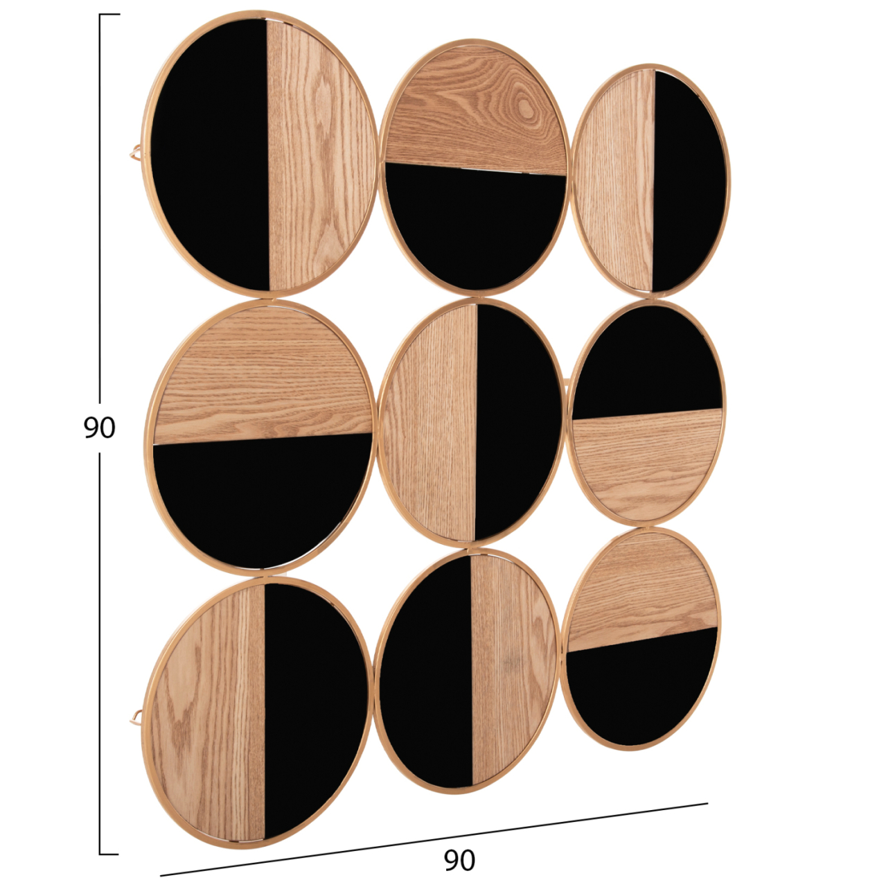 WALL DECORATION HM4197 METAL IN GOLD-MDF IN NATURAL AND GLOSSY BLACK 90x90cm. [2]