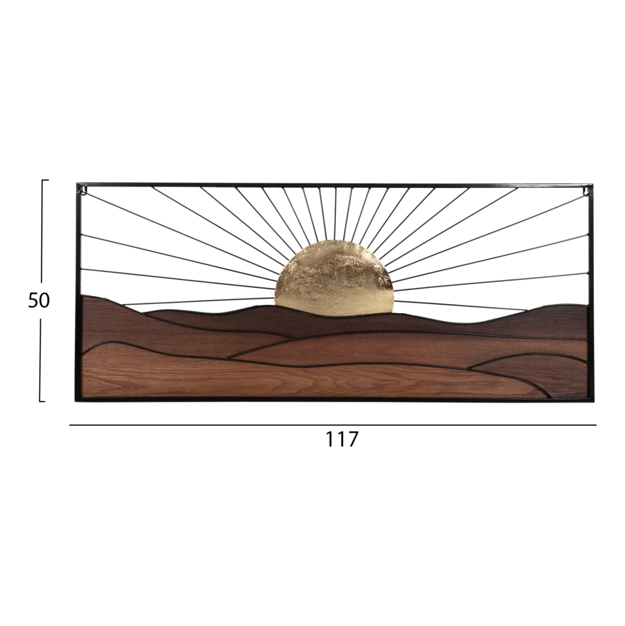 WALL DECORATION HM4219 NATURAL WOOD COLORS-BLACK METAL 117x3x50Hcm. [2]