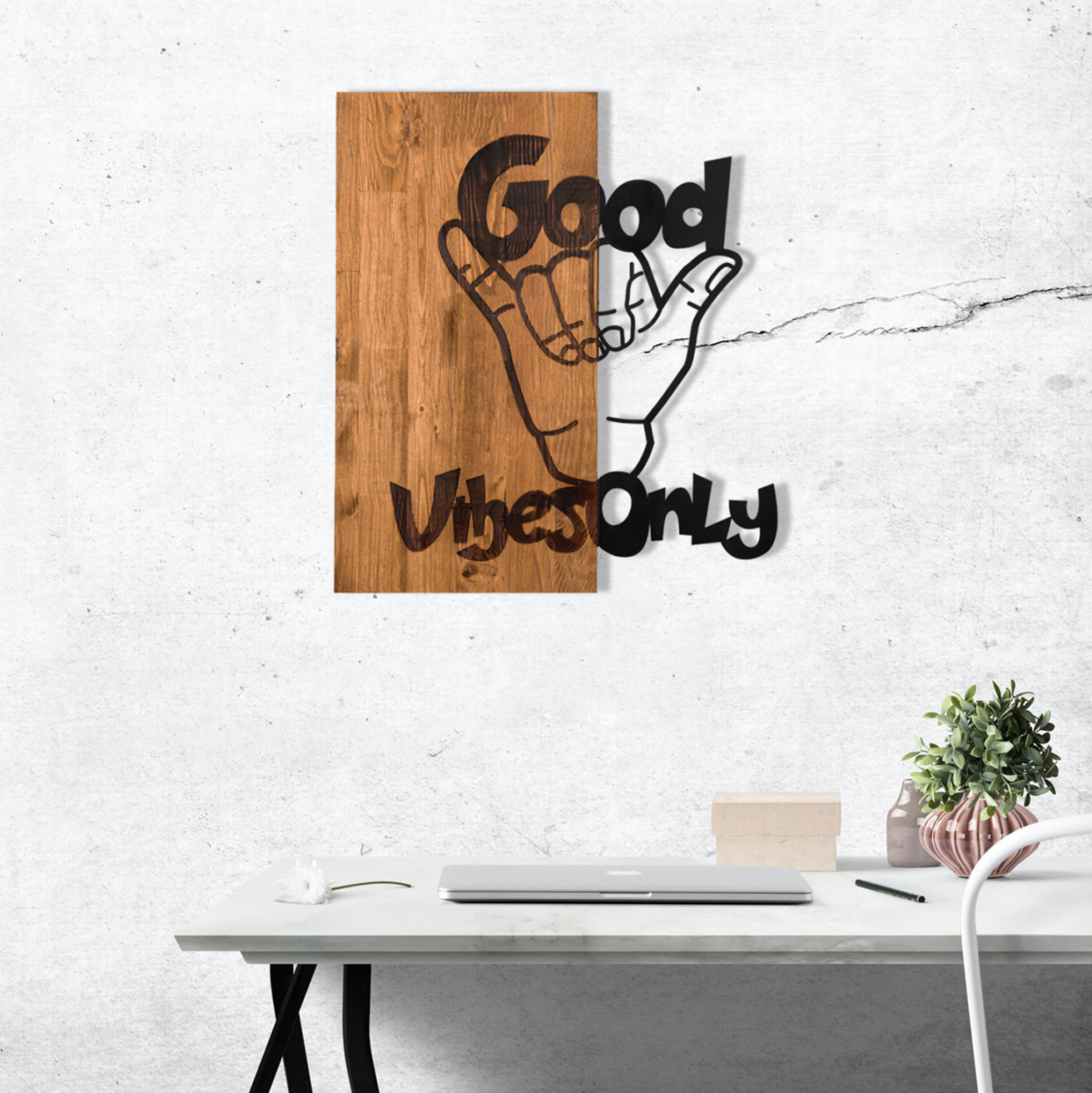 WALL DECORATION HM4810-METAL IN BLACK-WOOD 50x3(thickness)x58Hcm. [2]