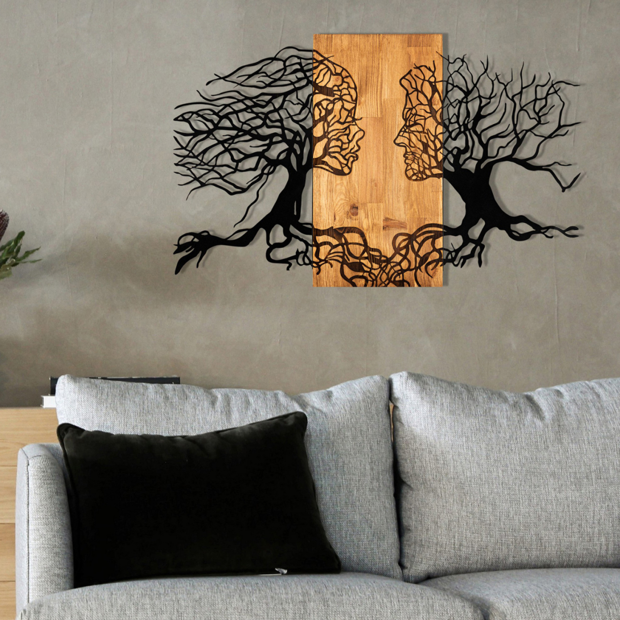 WALL DECORATION ILLUSION HM4803-METAL IN BLACK-WOOD 92x3(thickness)x58Hcm. [2]