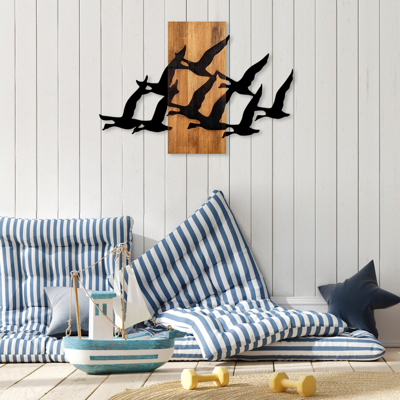 WALL DECORATION LARGE BIRDS HM4759-METAL IN BLACK-WOOD 58x3(thickness)x84Hcm. [2]