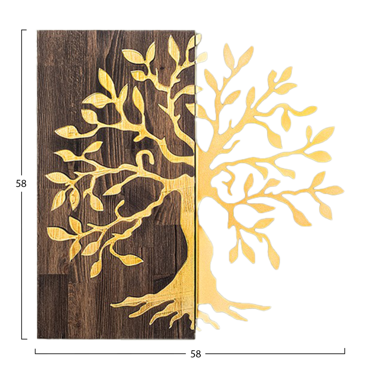 WALL DECORATION TREE FIGURE HM4751-METAL IN GOLD-WOOD 58x3(thickness)x58Hcm. [3]