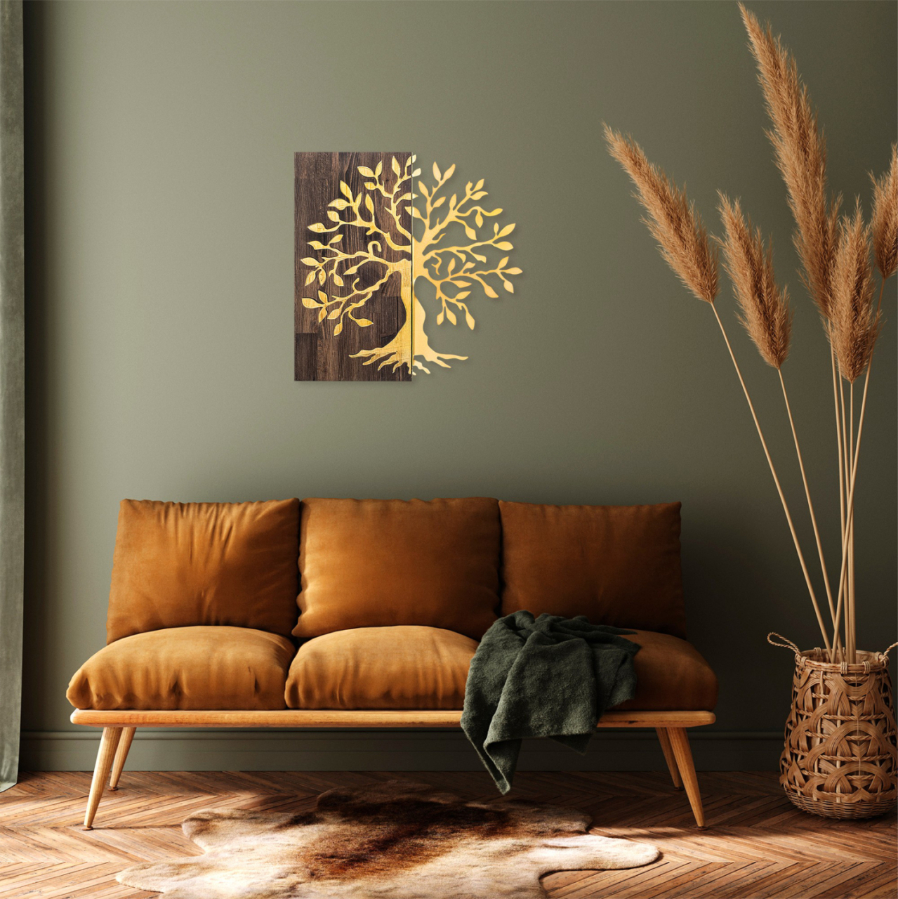 WALL DECORATION TREE FIGURE HM4751-METAL IN GOLD-WOOD 58x3(thickness)x58Hcm. [2]
