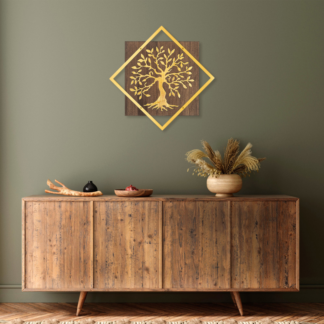 WALL DECORATION TREE FIGURE HM4752-METAL IN GOLD-WOOD 54x3(thickness)x54Hcm. [2]