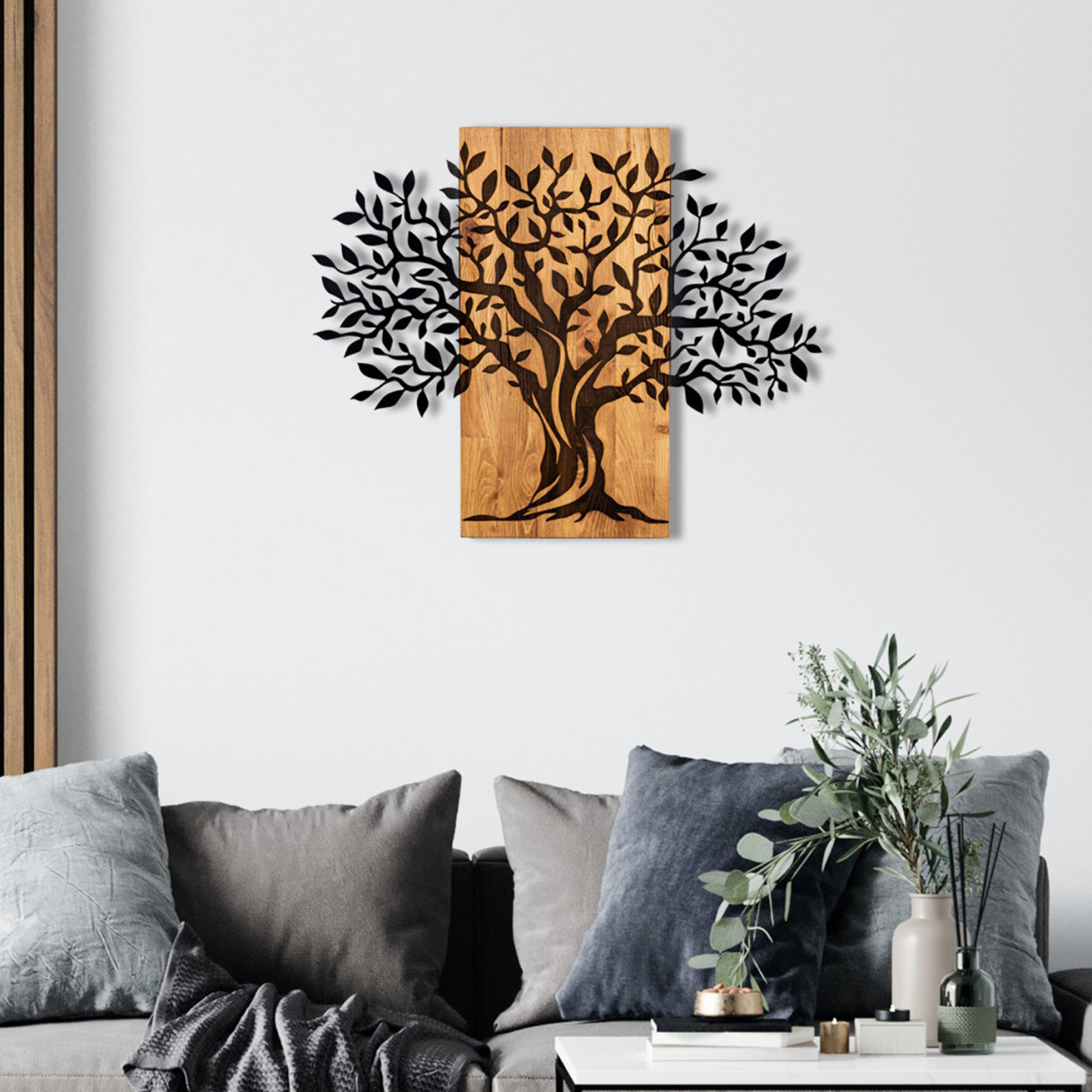 WALL DECORATION TREE FIGURE HM4802-METAL IN BLACK-WOOD 72x3(thickness)x58Hcm. [2]