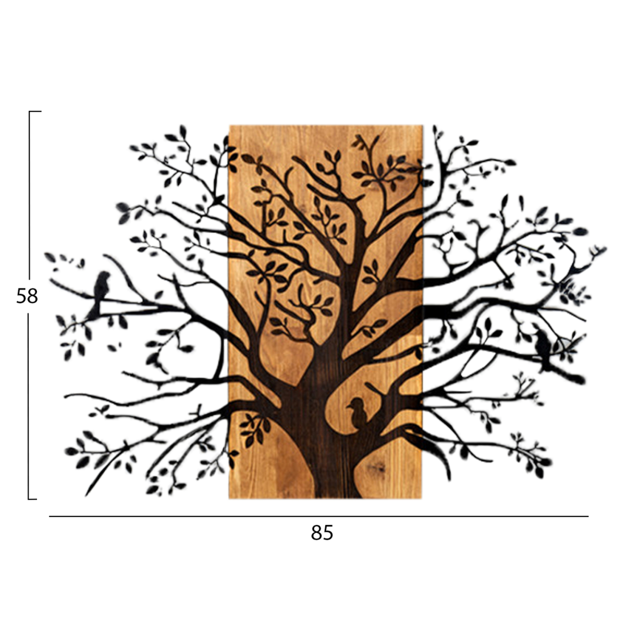 WALL DECORATION TREE FIGURE HM4806-METAL IN BLACK-WOOD 85x3(thickness)x58Hcm. [3]