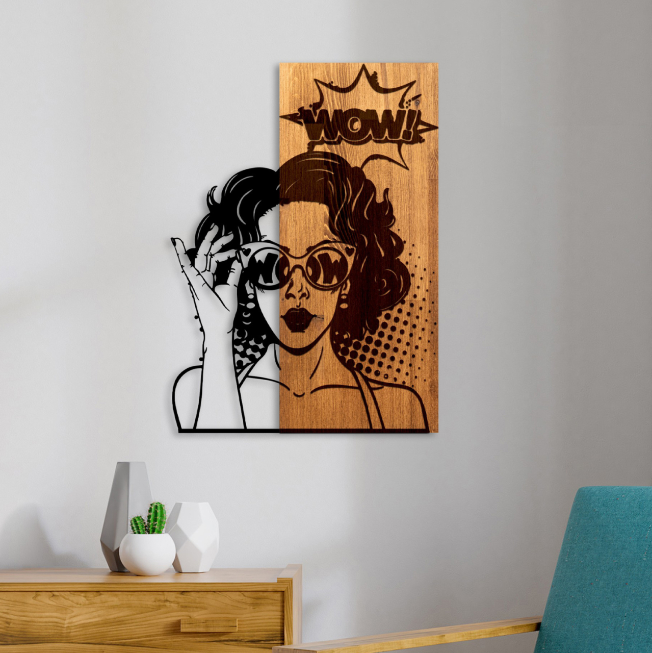 WALL DECORATION WOMAN FIGURE HM4758-METAL IN BLACK-WOOD 42x3(thickness)x58Hcm. [2]