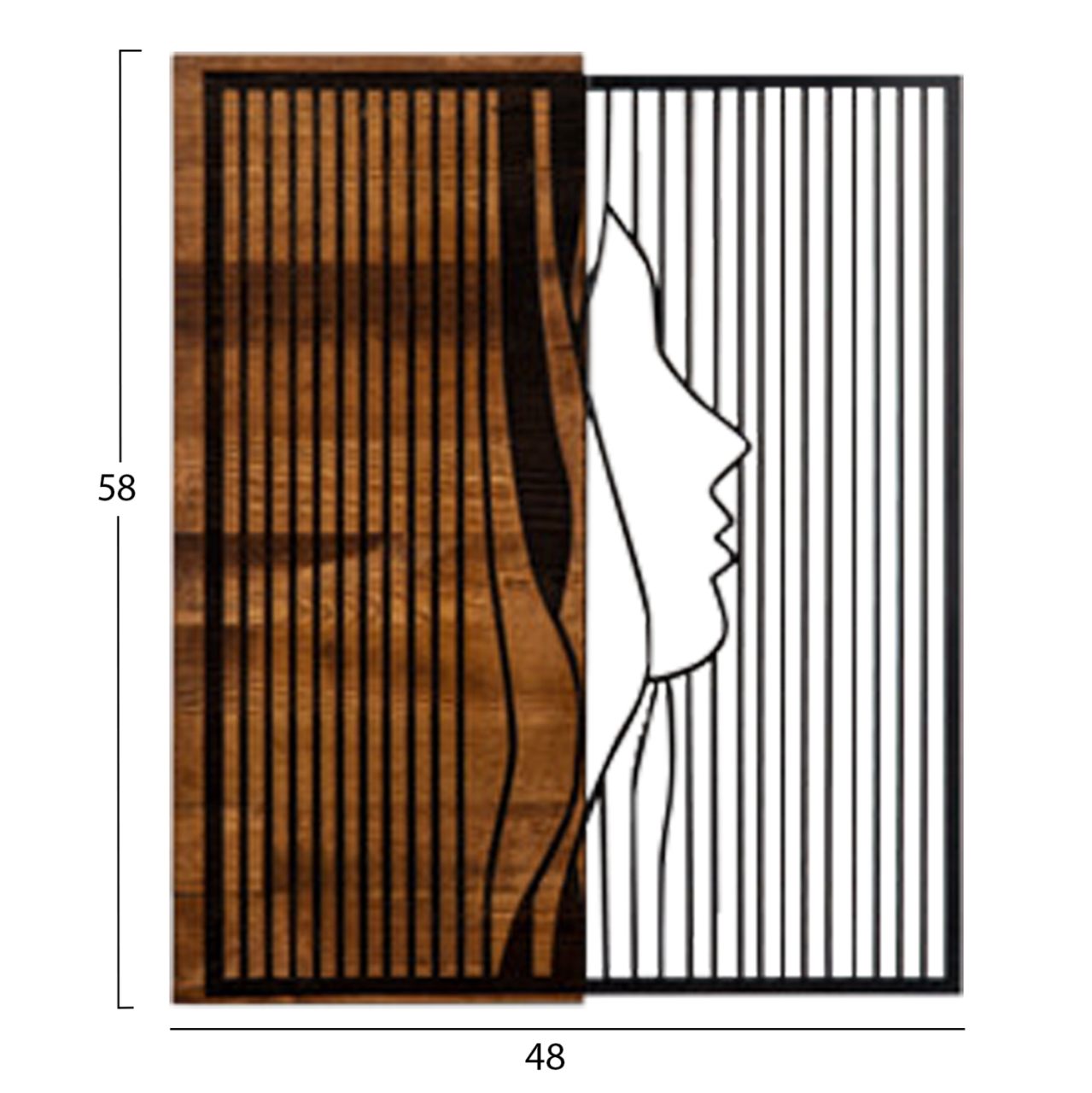 WALL DECORATION WOMAN PROFILE HM4801-METAL IN BLACK-WOOD 48x3(thickness)x58Hcm. [3]