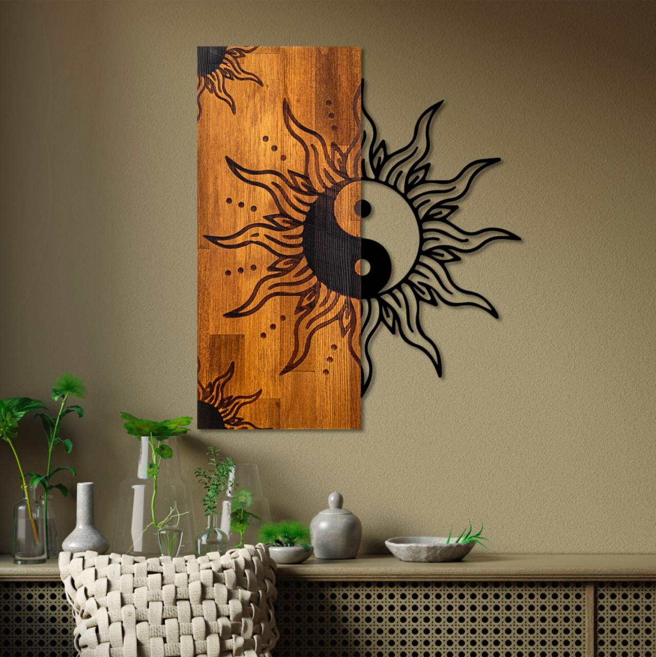WALL DECORATION YIN-YANG HM4756-METAL IN BLACK-WOOD 50x3(thickness)x58Hcm. [2]