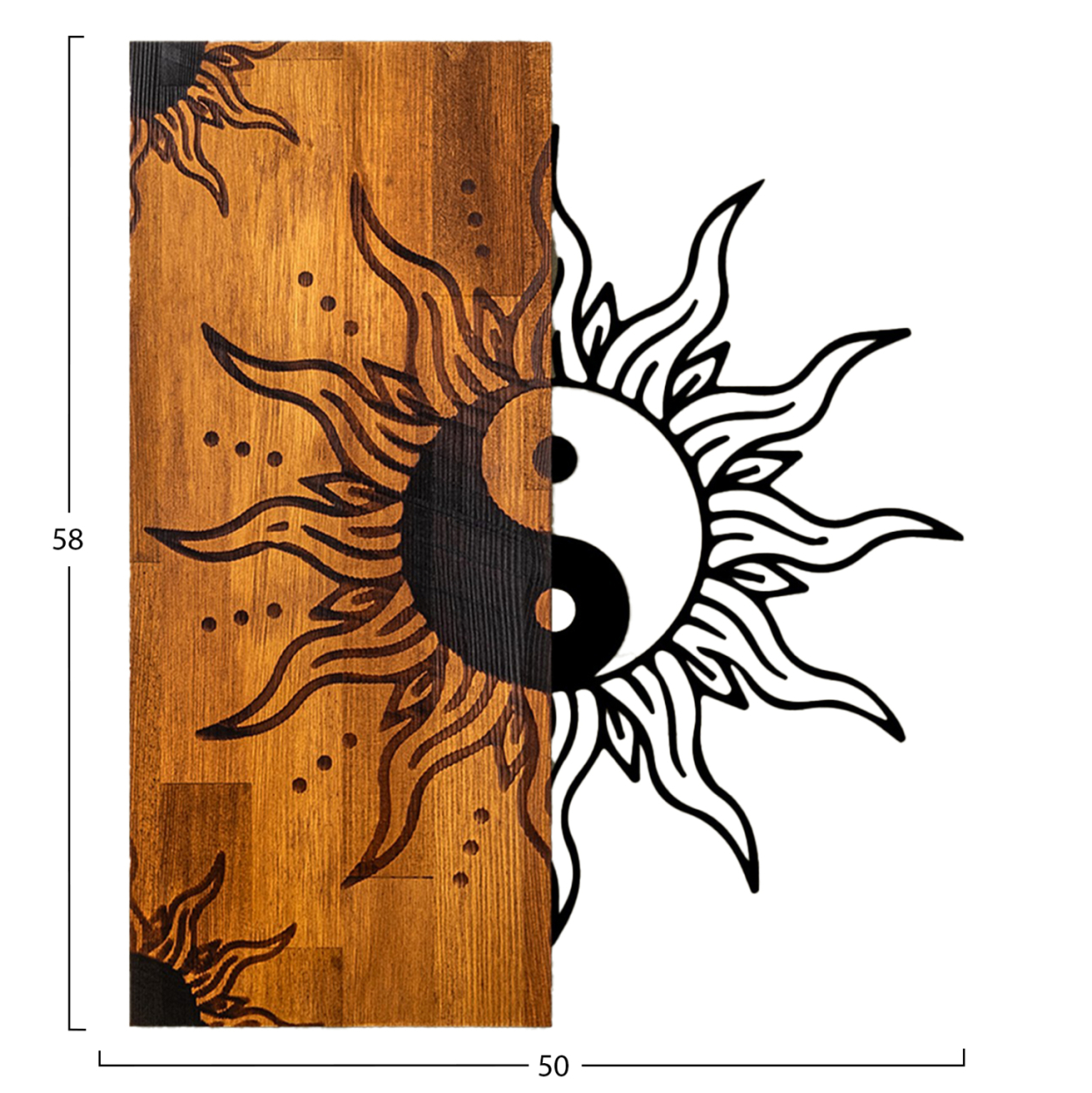 WALL DECORATION YIN-YANG HM4756-METAL IN BLACK-WOOD 50x3(thickness)x58Hcm. [3]