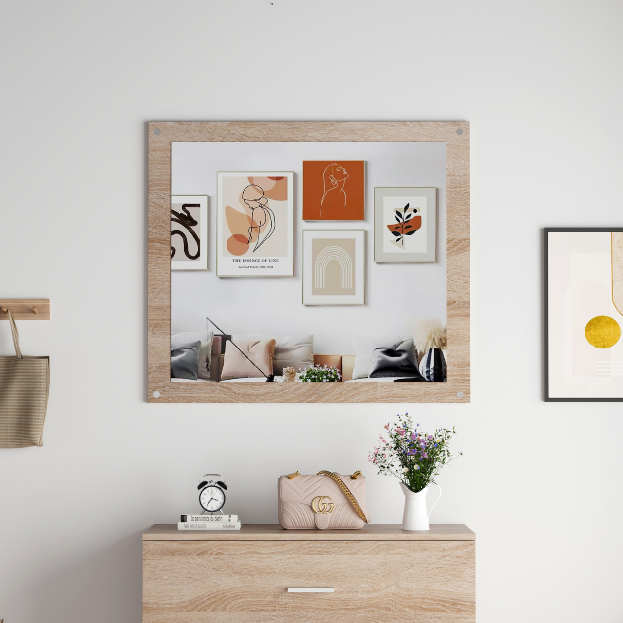 WALL MIRROR HM4360 MELAMINE IN SONAMA 80x70x1.8(depth)cm. [4]