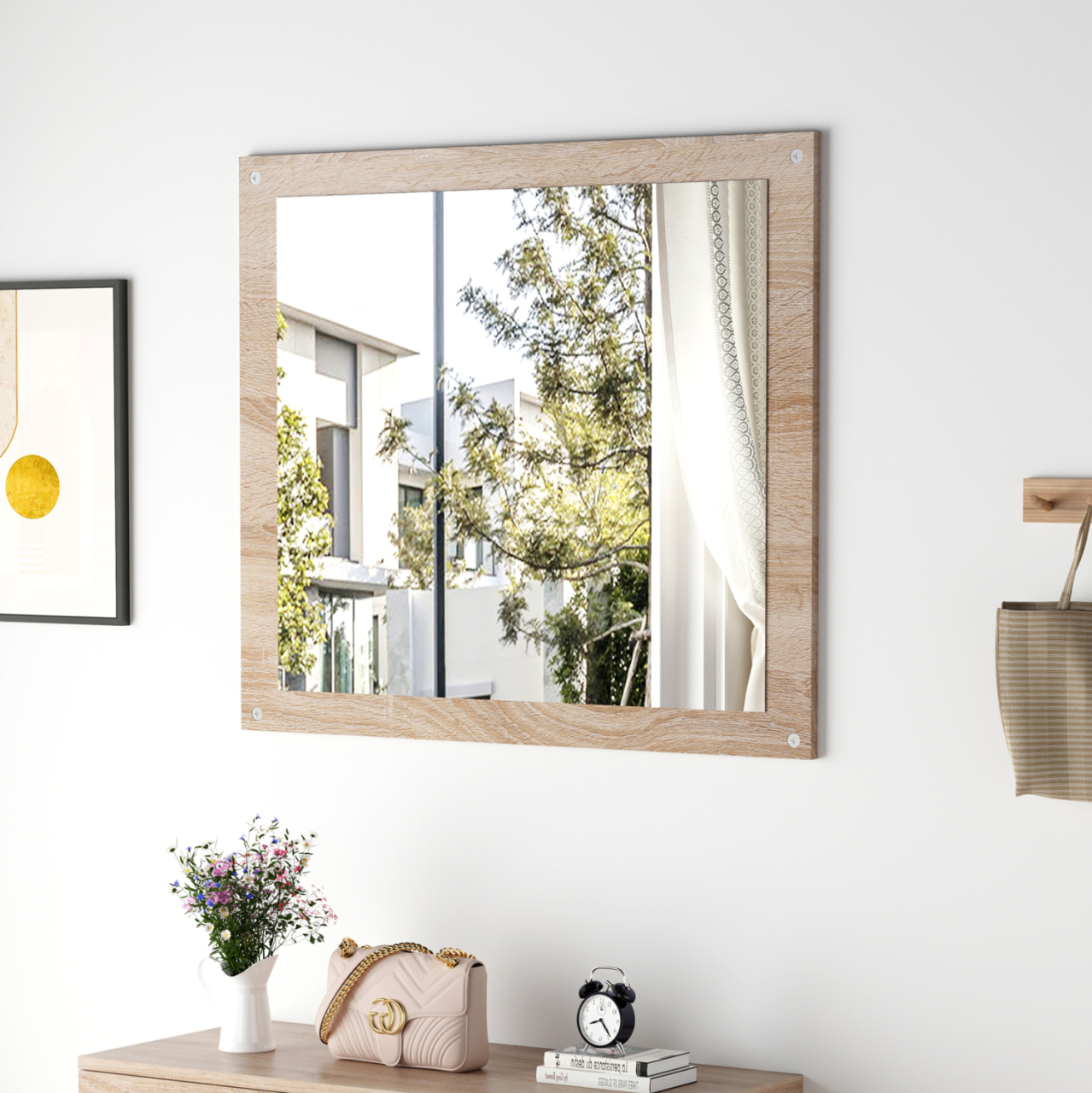 WALL MIRROR HM4360 MELAMINE IN SONAMA 80x70x1.8(depth)cm. [3]
