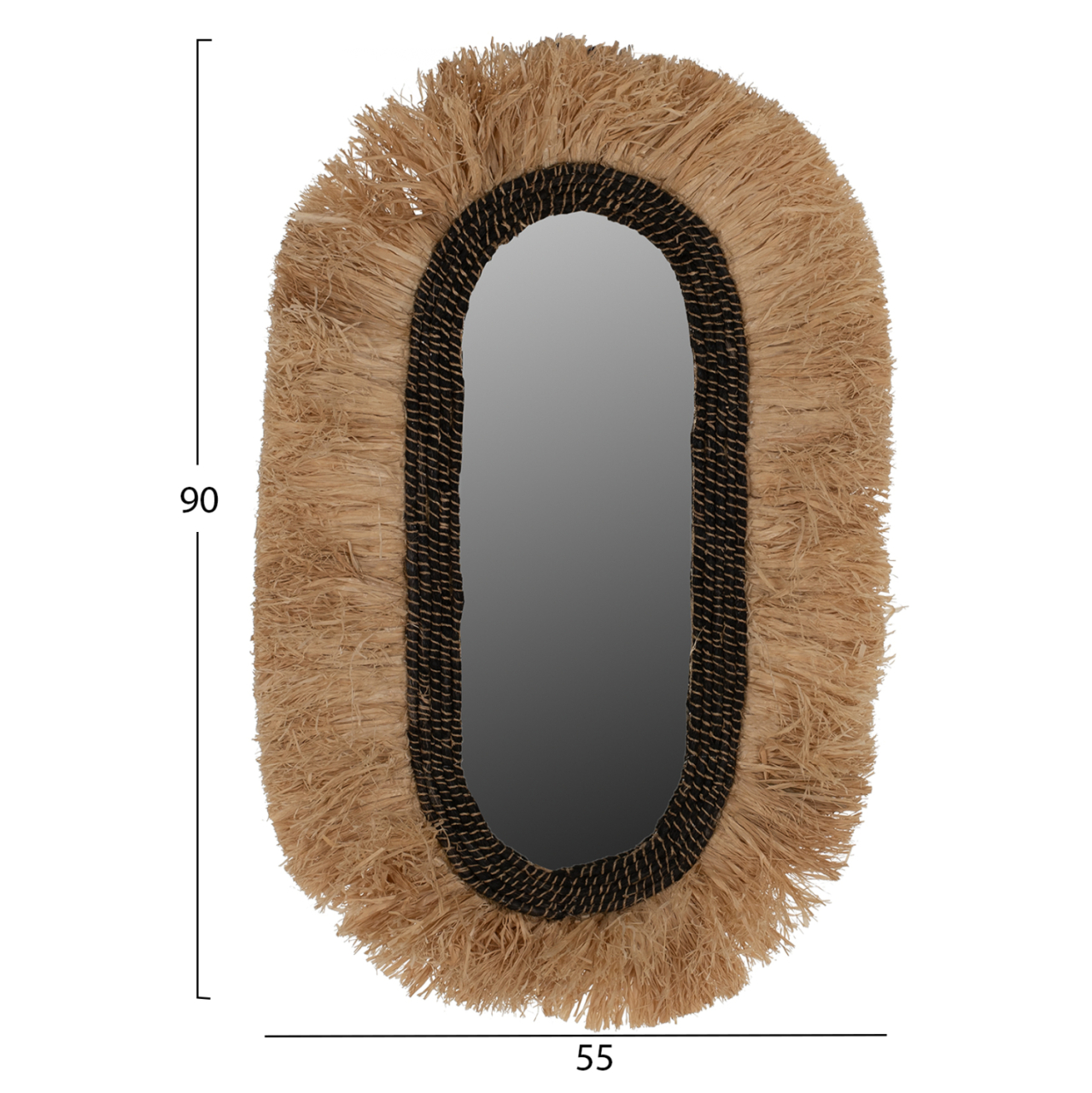 WALL MIRROR OVAL MADE OF SISAL FIBERS IN NATURAL AND BLACK ABACA FIBERS 55x4x90Hcm.HM7745 [2]