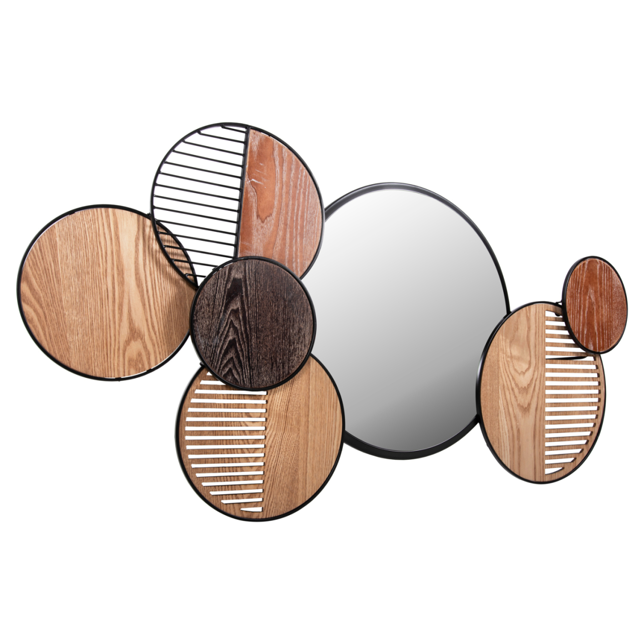 WALL MIRROR ROUND DAVION HM4217 MDF-BLACK METAL 123x5x63Hcm. [3]
