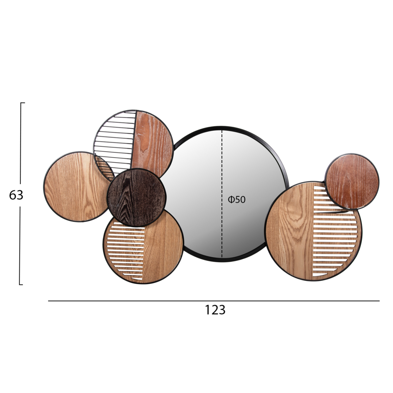 WALL MIRROR ROUND DAVION HM4217 MDF-BLACK METAL 123x5x63Hcm. [2]