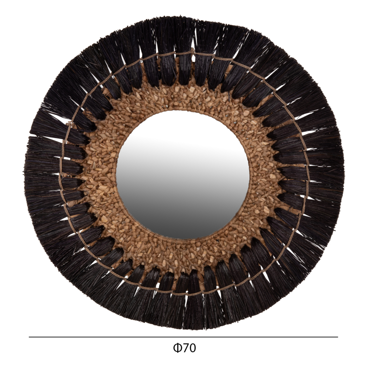 WALL MIRROR ROUND HM7832 MENDONG GRASS FRAME IN BLACKandNATURAL COLOR Φ70cm. [2]