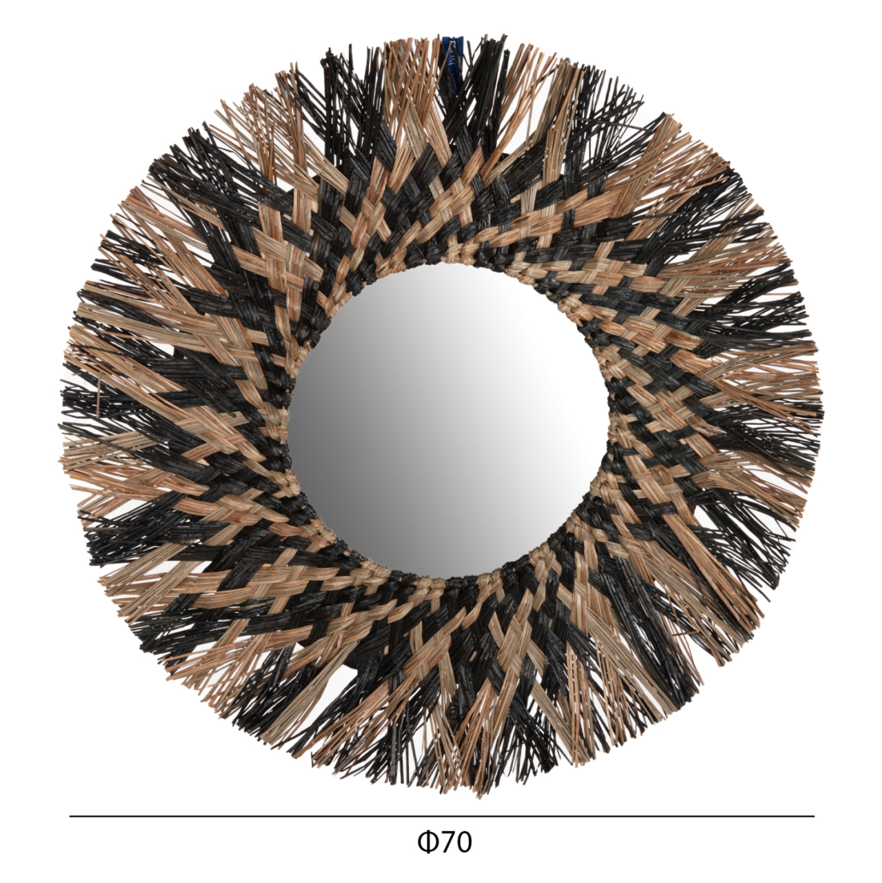 WALL MIRROR ROUND HM7833 KNITTED MENDONG GRASS FRAME IN BLACKandNATURAL COLOR Φ70cm. [2]