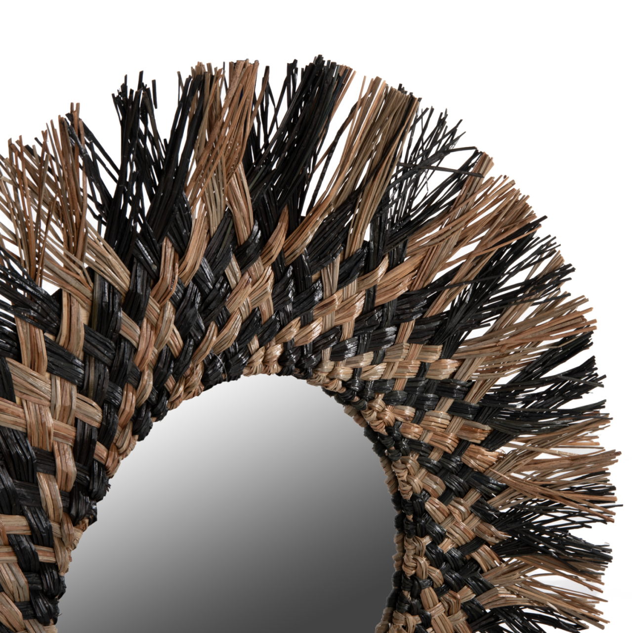 WALL MIRROR ROUND HM7833 KNITTED MENDONG GRASS FRAME IN BLACKandNATURAL COLOR Φ70cm. [3]
