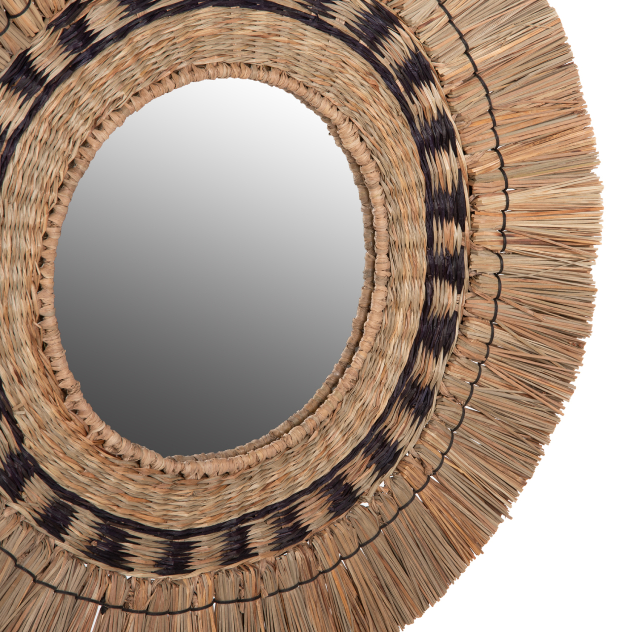 WALL MIRROR ROUND HM7834 KNITTED MENDONG GRASS FRAME IN BLACKandNATURAL COLOR Φ70cm. [3]