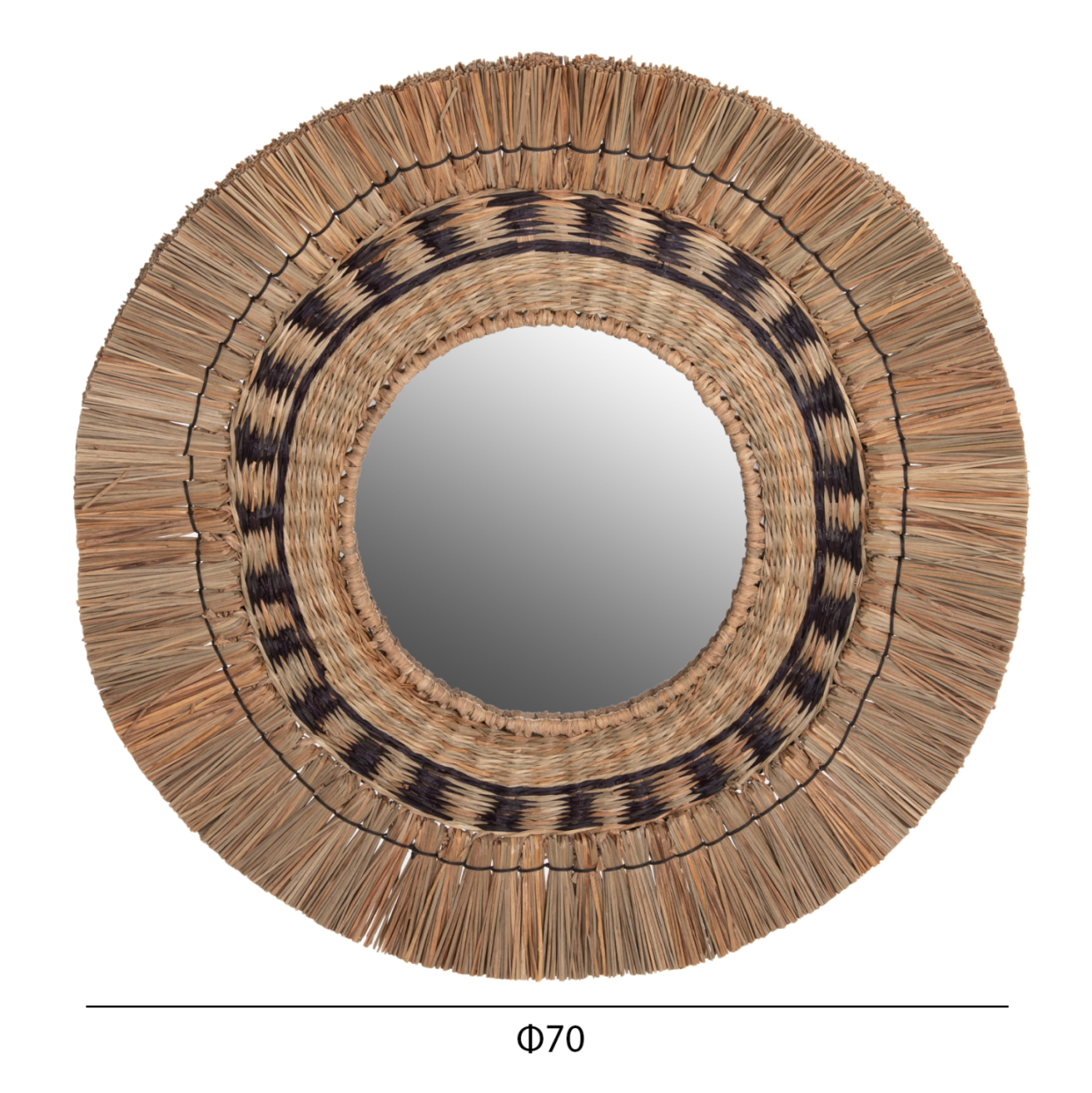 WALL MIRROR ROUND HM7834 KNITTED MENDONG GRASS FRAME IN BLACKandNATURAL COLOR Φ70cm. [2]