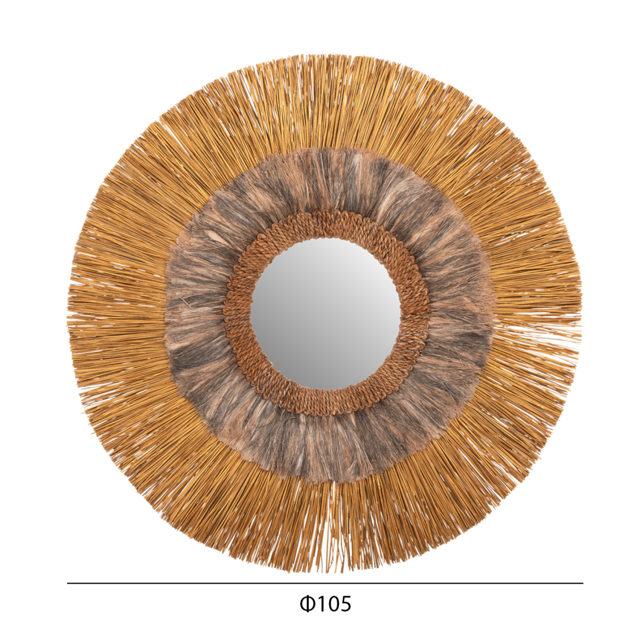 WALL MIRROR ROUND MENDONG GRASS AND ABACA FIBERS IN GOLD AND BLACK WASH Φ105Hcm.HM7796 [2]
