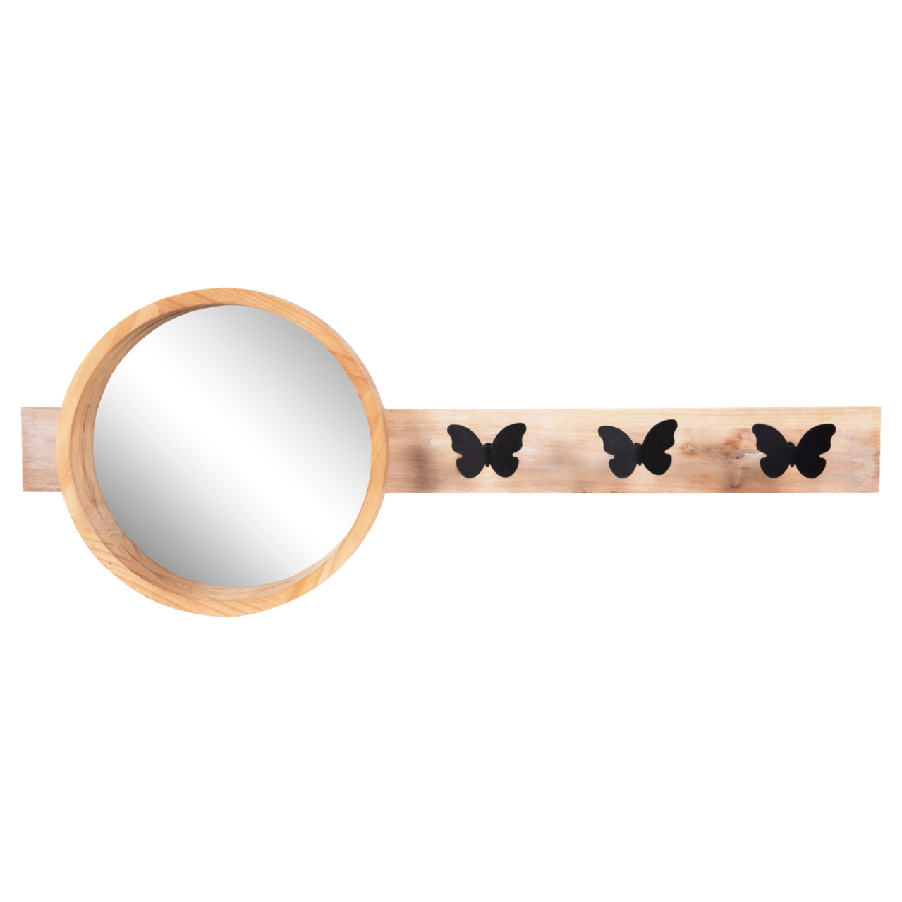 WALL MIRROR ROUND SCUTTLE HM4222 FIR WOOD and MDF-BLACK METAL 80x6,5x30,5Hcm. [3]