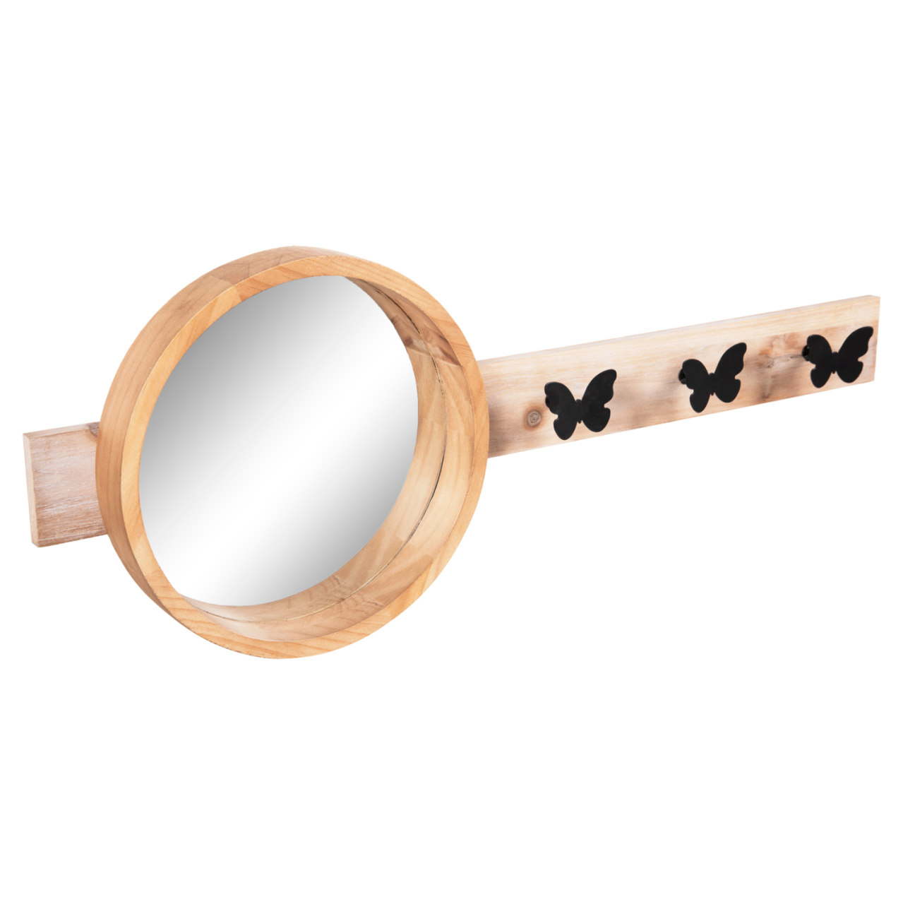 WALL MIRROR ROUND SCUTTLE HM4222 FIR WOOD and MDF-BLACK METAL 80x6,5x30,5Hcm. [4]
