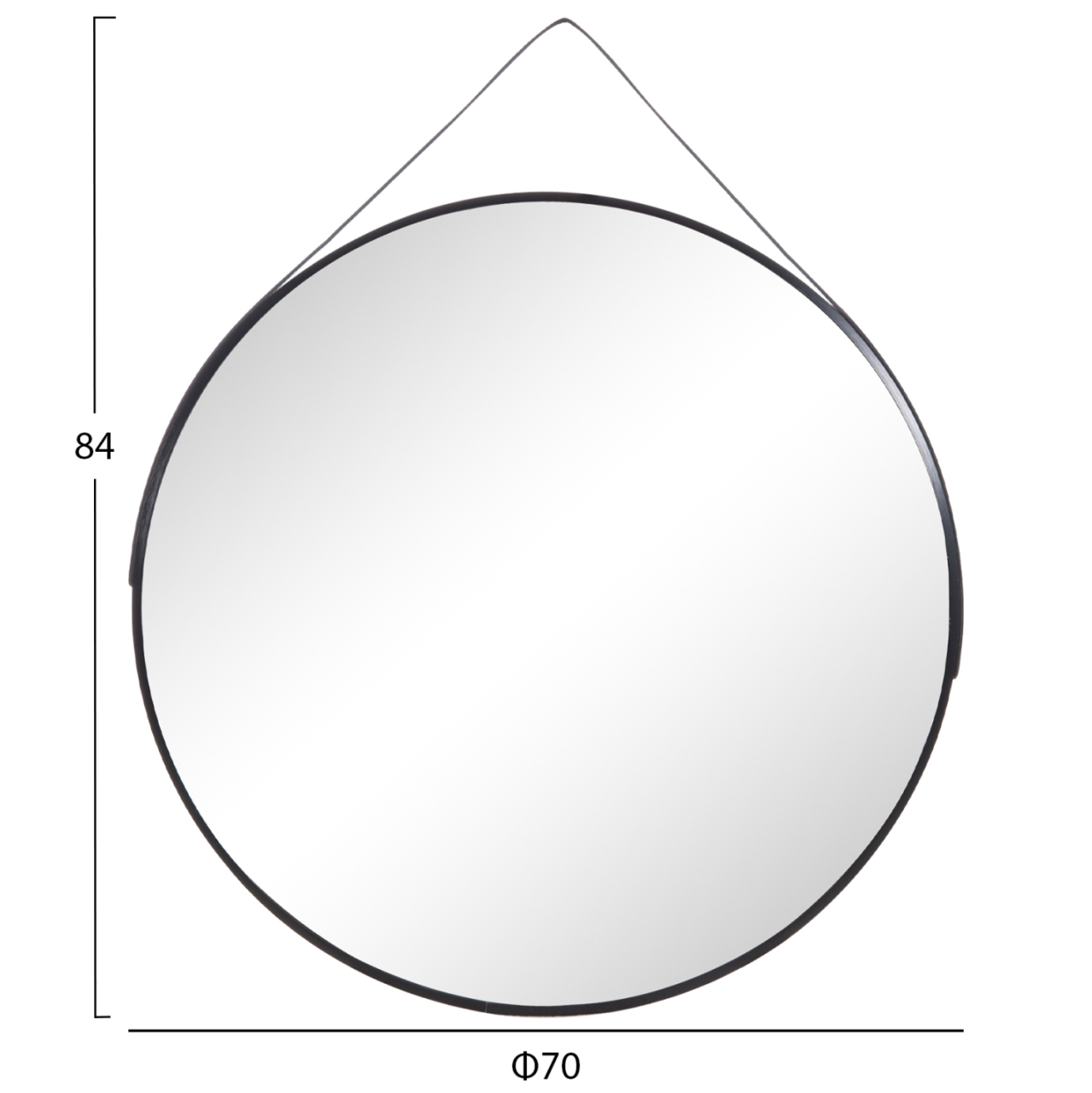 WALL MIRROR ROUND WITH HANGING STRAP HARKER HM4879 ALUMINUM FRAME IN BLACK Φ70cm [2]