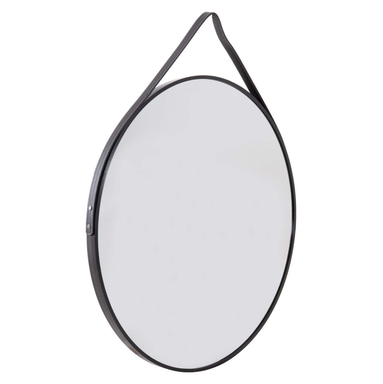 WALL MIRROR ROUND WITH HANGING STRAP HARKER HM4879 ALUMINUM FRAME IN BLACK Φ70cm [8]