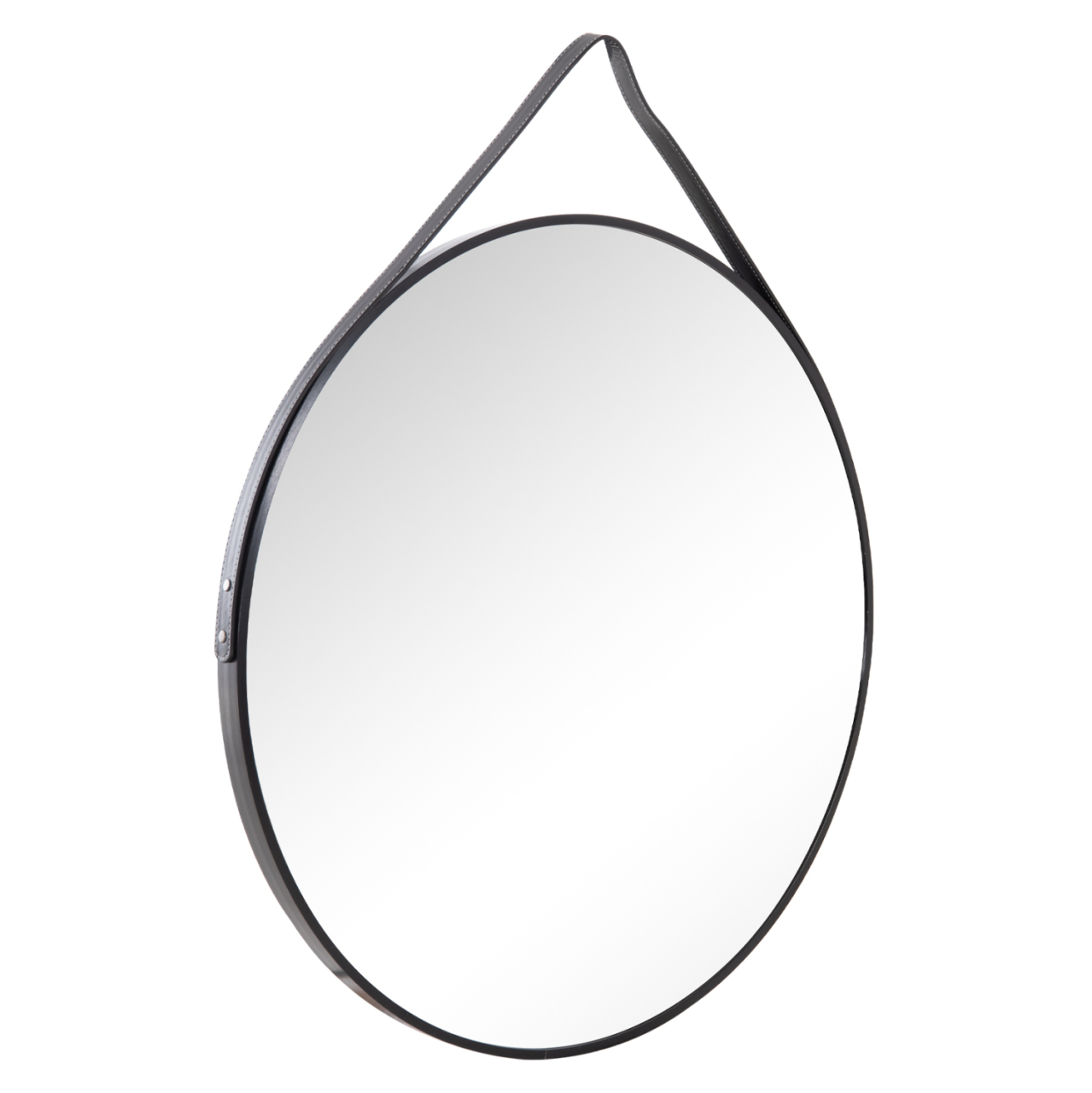 WALL MIRROR ROUND WITH HANGING STRAP HARKER HM4879 ALUMINUM FRAME IN BLACK Φ70cm [3]