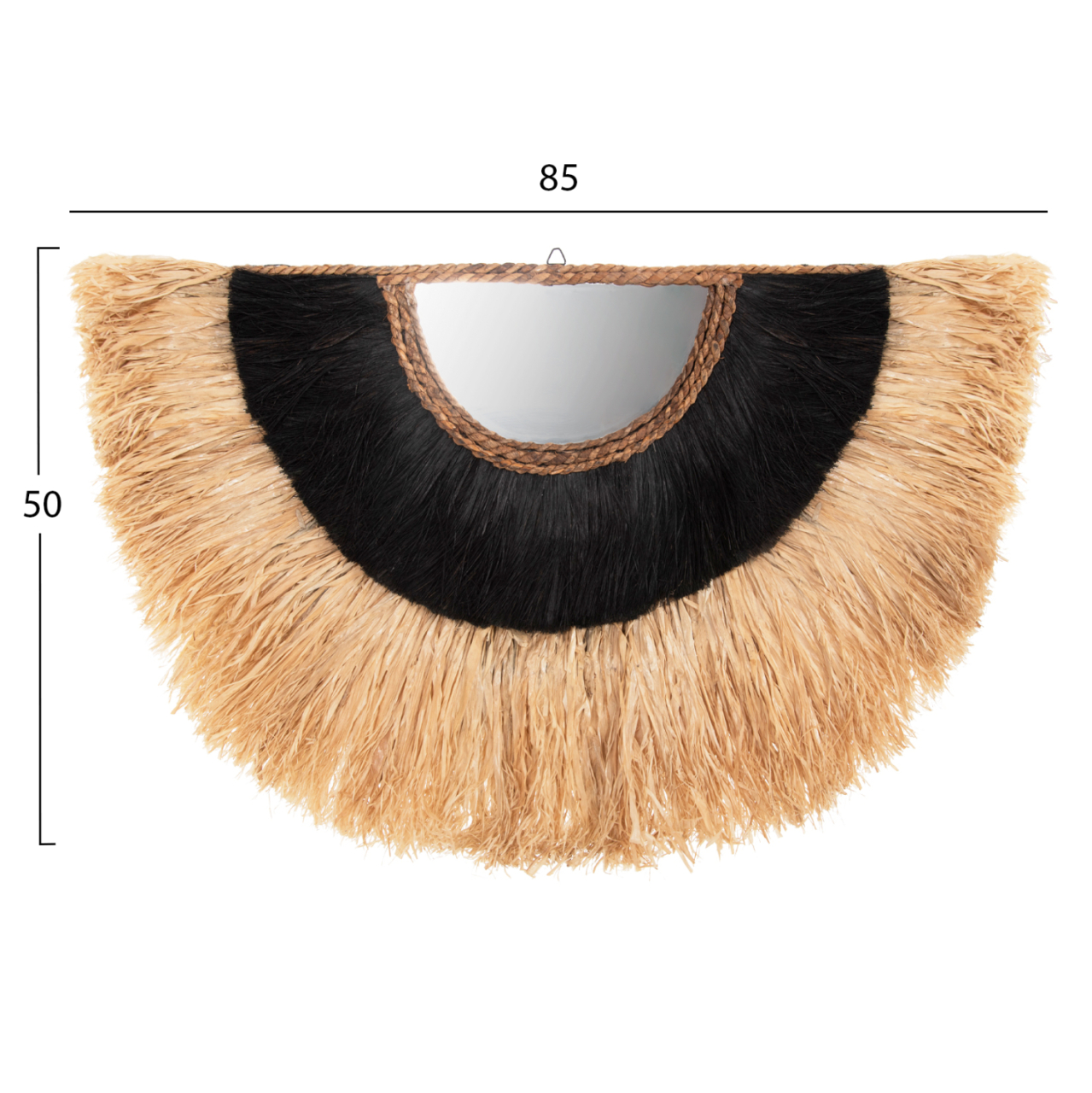 WALL MIRROR SEMI-CIRCLE WITH SISAL and ABACA FIBERS IN NATURAL-BLACK COLOR 85x3x50Hcm.HM7799 [2]