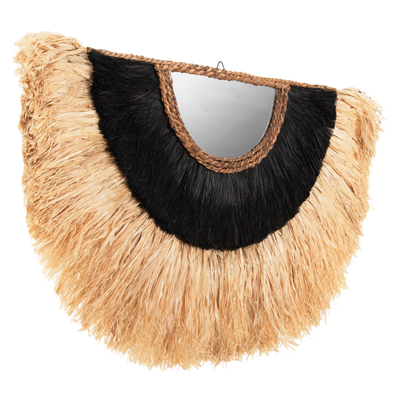 WALL MIRROR SEMI-CIRCLE WITH SISAL and ABACA FIBERS IN NATURAL-BLACK COLOR 85x3x50Hcm.HM7799 [3]