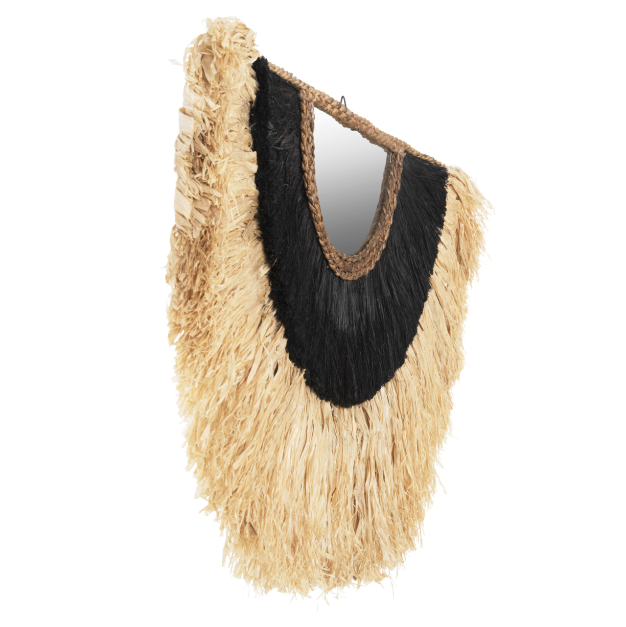 WALL MIRROR SEMI-CIRCLE WITH SISAL and ABACA FIBERS IN NATURAL-BLACK COLOR 85x3x50Hcm.HM7799 [4]