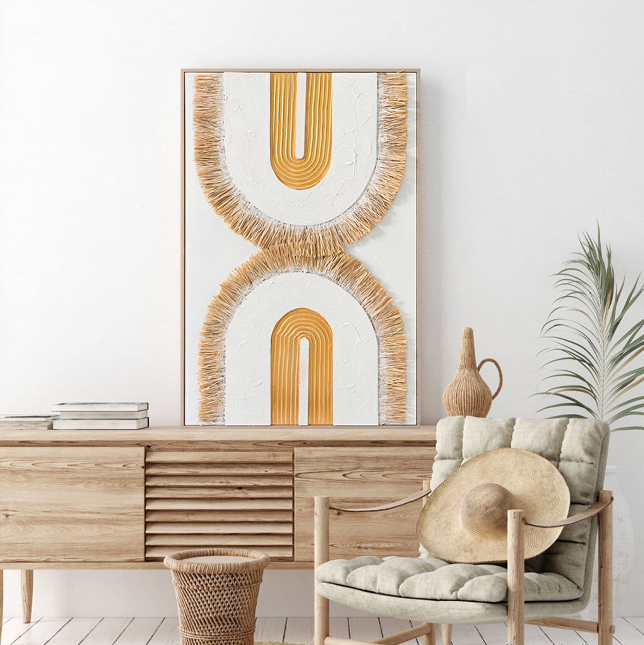 WALL PAINTING 3D HM4537.01 WITH BEIGE PS FRAME-WHITE CANVAS-HANDMADE 80x3,5x120Hcm. [3]