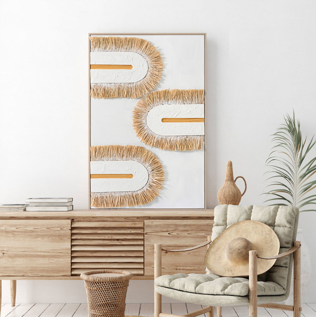 WALL PAINTING 3D HM4537.02 WITH BEIGE PS FRAME-WHITE CANVAS-HANDMADE 80x3,5x120Hcm. [3]