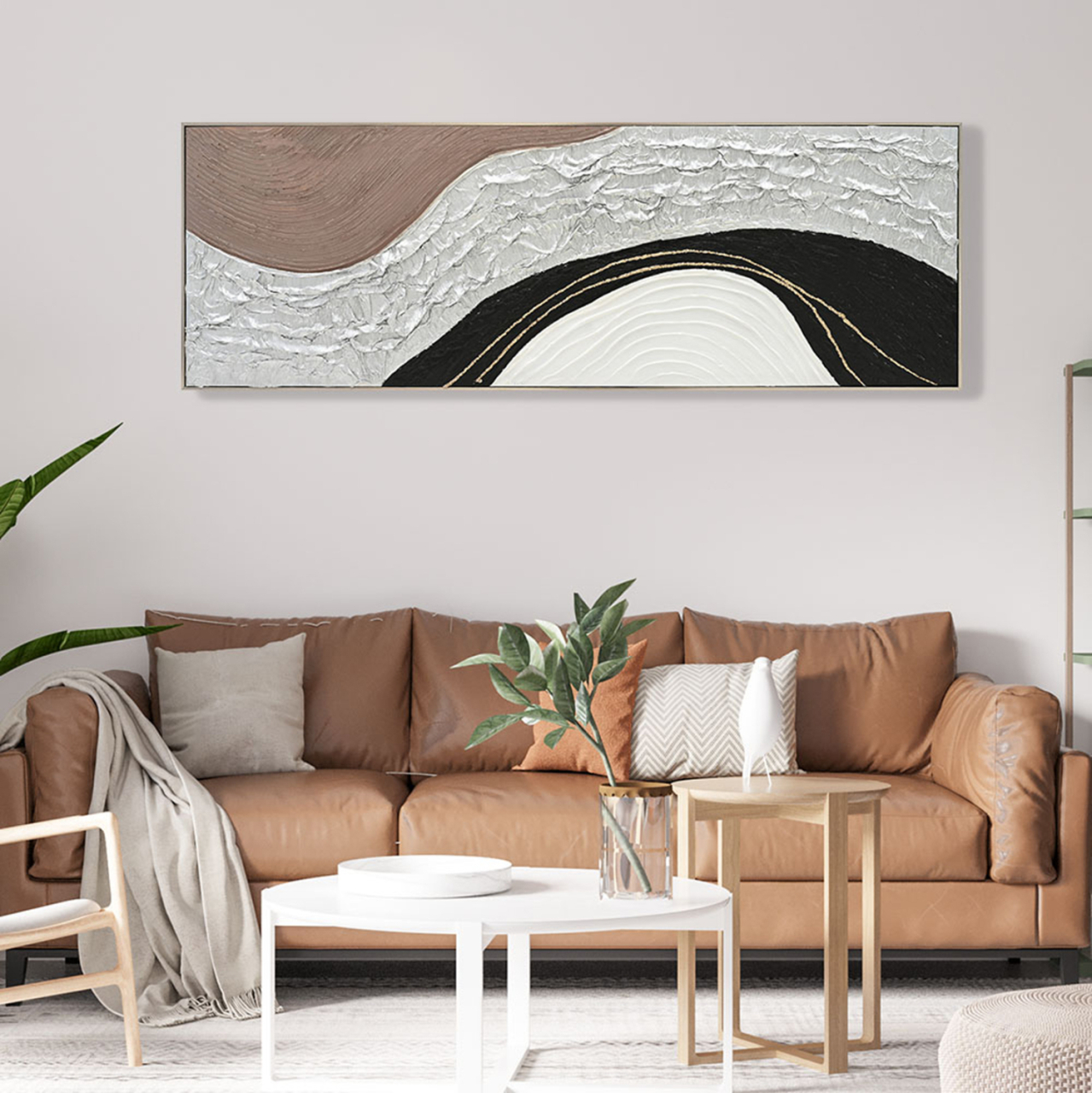 WALL PAINTING ABSTRACT HM4552.01 BEIGE PS FRAME-CANVAS- HANDMADE 152x4.5x52Hcm. [3]