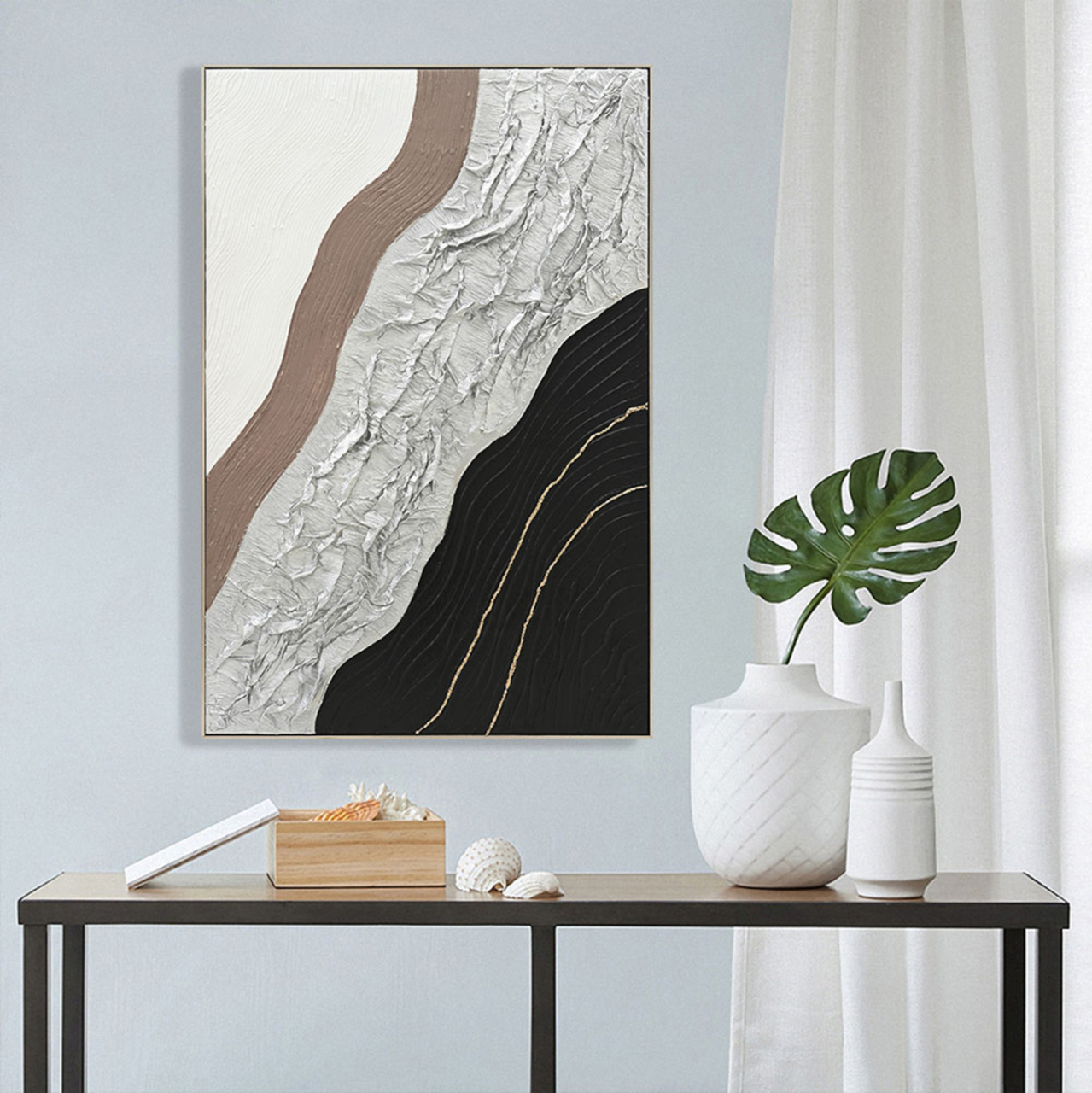 WALL PAINTING ABSTRACT HM4553.02 BEIGE PS FRAME-CANVAS-HANDMADE 82x4.5x122Hcm. [3]