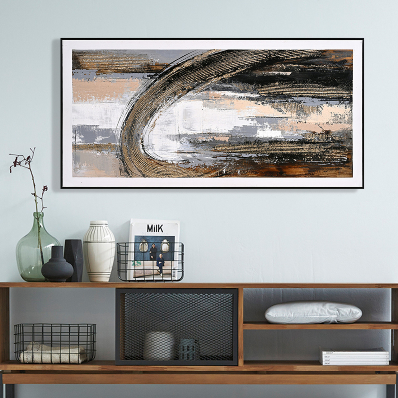 WALL PAINTING HM4538 WITH BLACK PS FRAME-CANVAS WITH ABSTRACT IMAGE 72x4,5x142Hcm. [3]