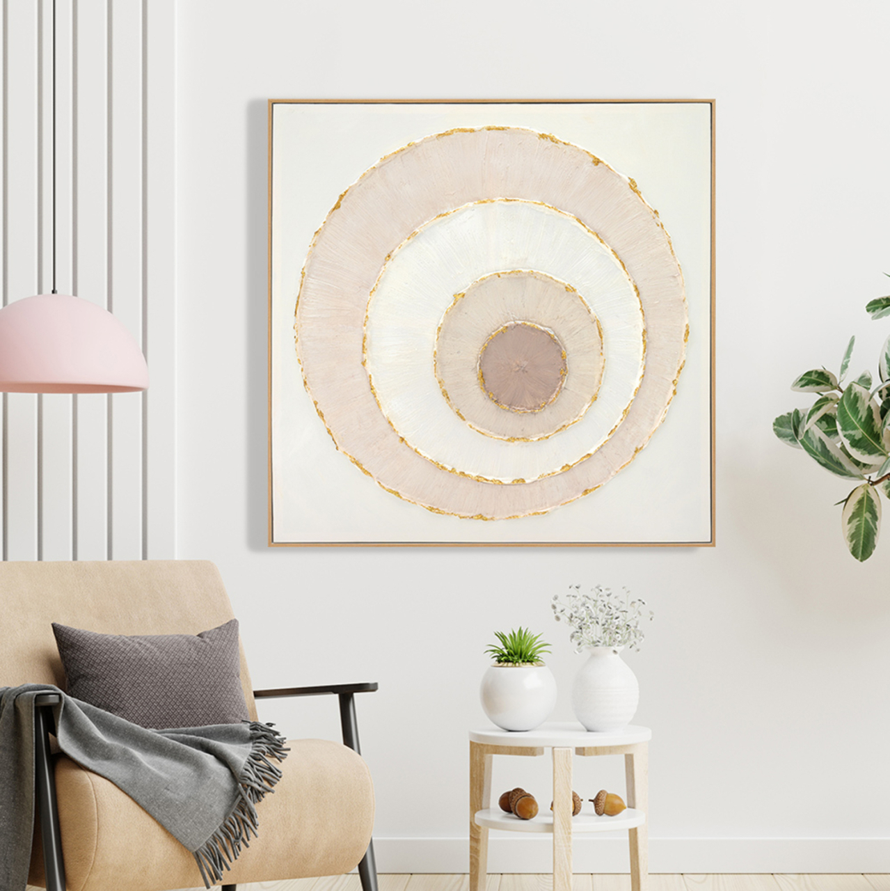 WALL PAINTING HM4559 WITH BEIGE PS FRAME-CANVAS CIRCLES 82x4,5x82Hcm. [3]