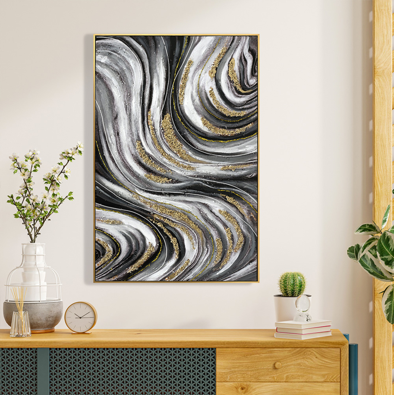 WALL PAINTING HM4561 BEIGE PS FRAME-PRINTED CANVAS ABSTRACT 62x4.5x92Hcm. [3]