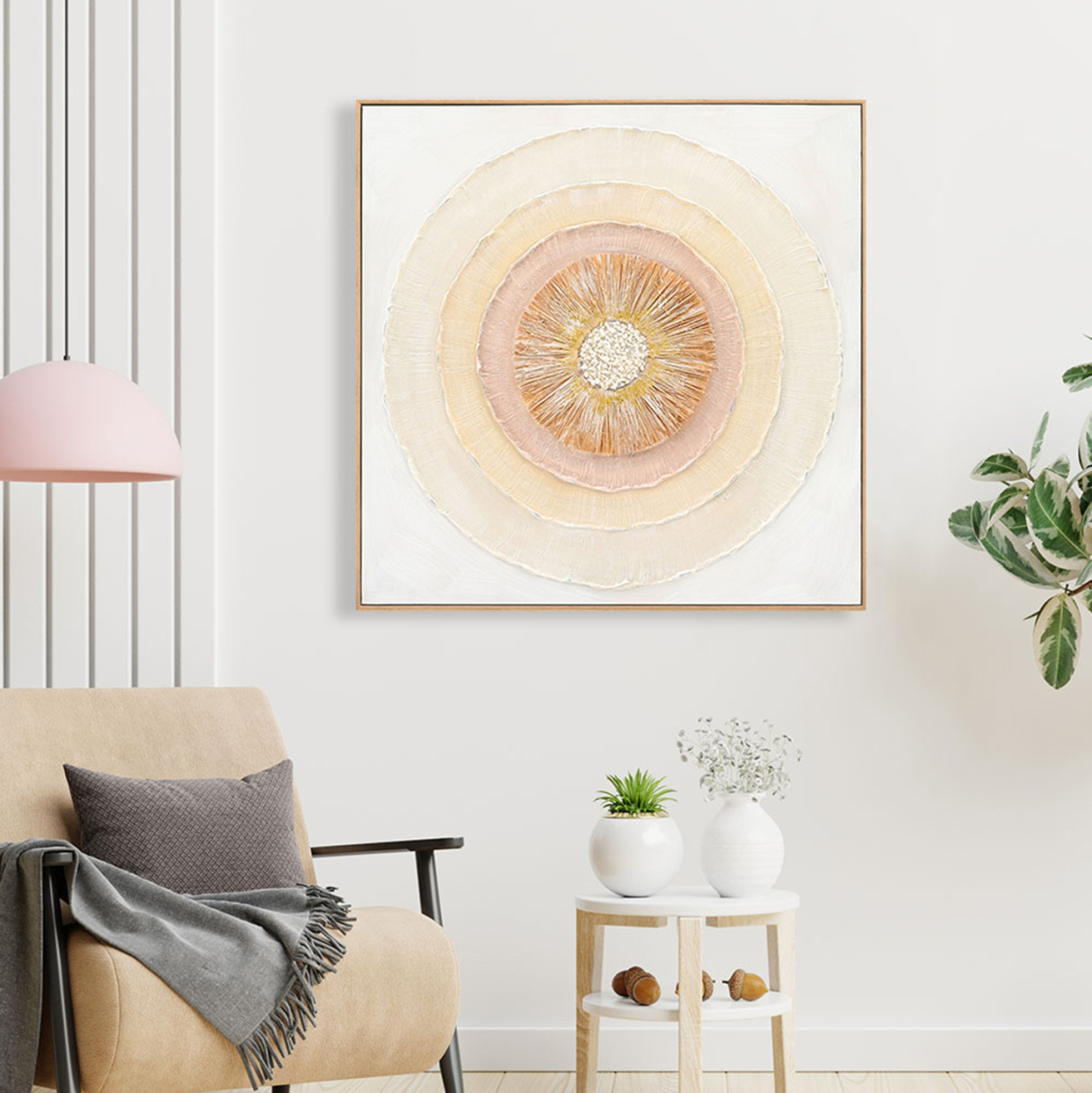 WALL PAINTING HM4577 WITH BEIGE PS FRAME-CANVAS CIRCLES 82x4,5x82Hcm. [3]