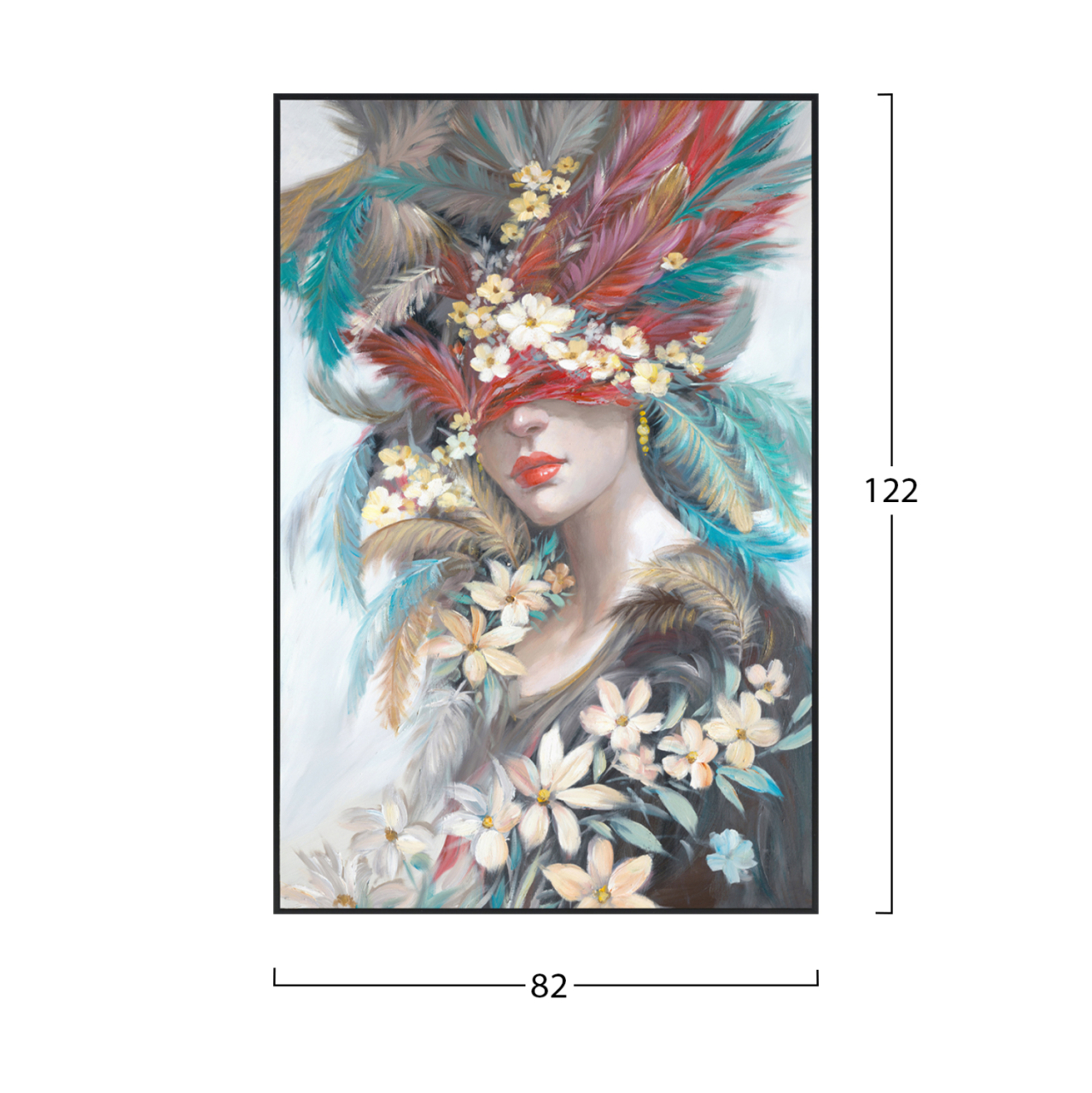 WALL PAINTING ONNANOKO HM4564 BLACK PS FRAME-PRINTED CANVAS WOMAN'S FACE WITH FEATHERS 82x4,5x122Hcm. [2]