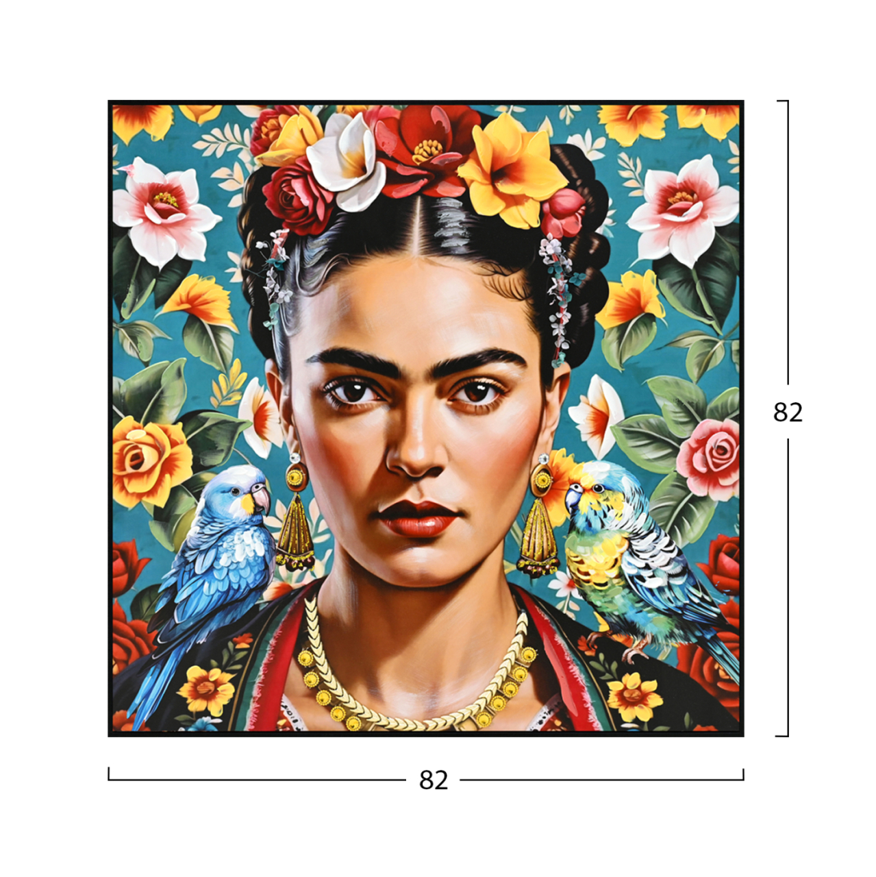 WALL PAINTING PARROTS HM4567 BLACK PS FRAME-PRINTED CANVAS WOMAN FACE and PARROTS 82x4,5x82Hcm. [2]