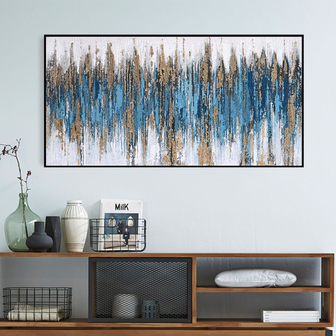 WALL PAINTING SEDIMENT (BLUE) HM4574.02 BEIGE PS FRAME-CANVAS 142x4.5x72Hcm. [3]