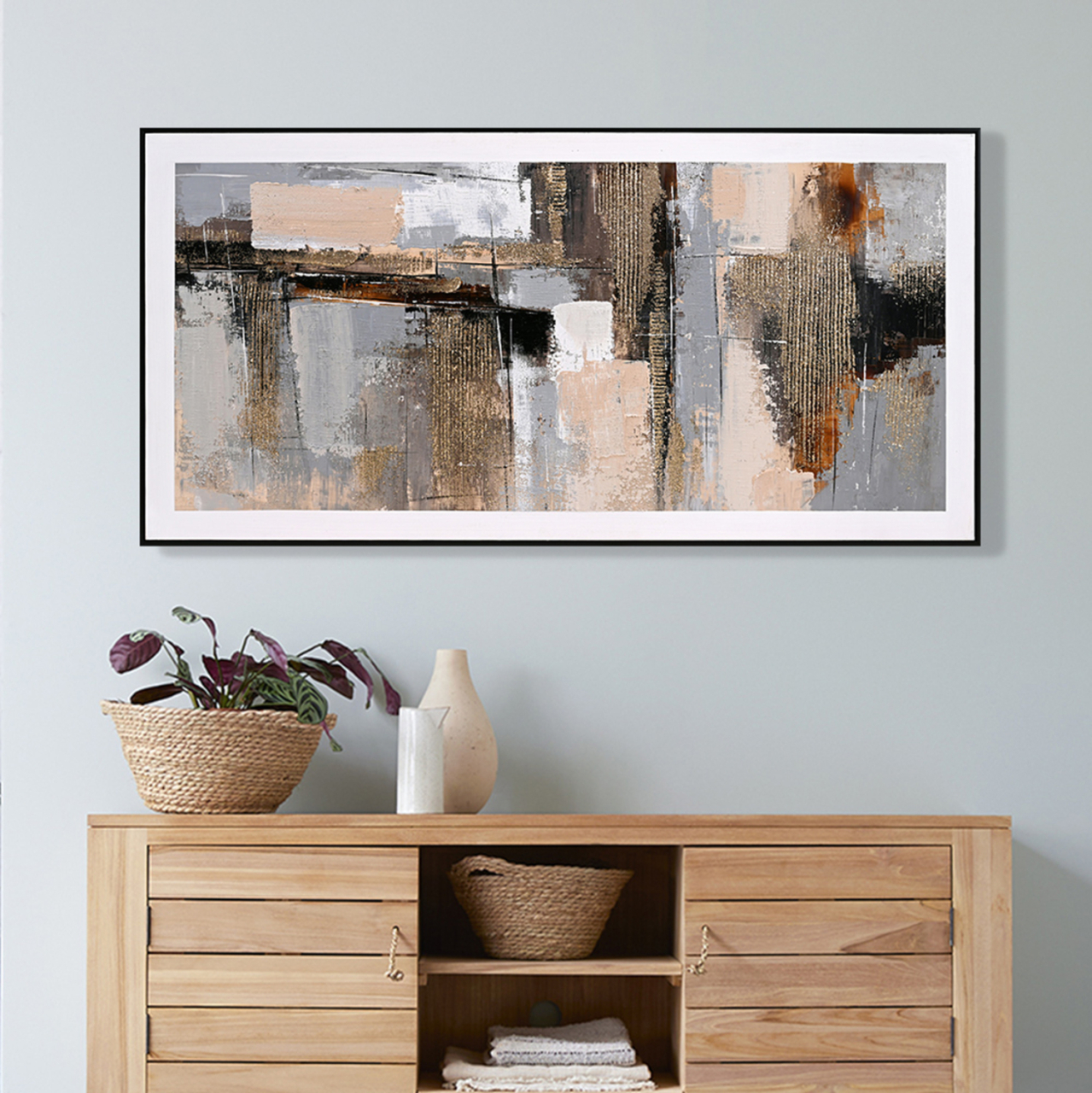 WALL PAINTING SEDIMENT HM4551 BLACK PS FRAME-CANVAS 142x4.5x72Hcm. [3]