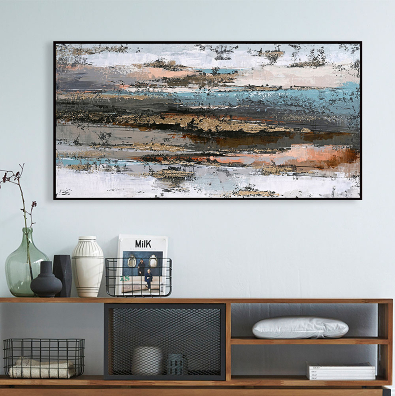WALL PAINTING SEDIMENT HM4575.02 BLACK PS FRAME-CANVAS 142x4.5x72Hcm. [3]
